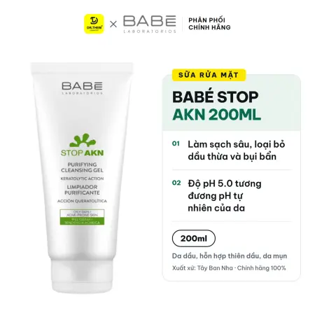 Sữa Rửa Mặt Laboratorios Babé Stop Akn Purifying Cleansing Gel Làm Sạch Sâu Cho Da Dầu Mụn 100ml 200ml