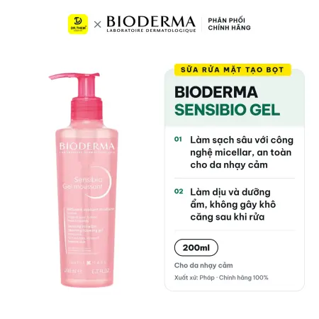 Sữa Rửa Mặt Tạo Bọt Cho Da Nhạy Cảm Bioderma Sensibio Gel Moussant Gel (Hồng)