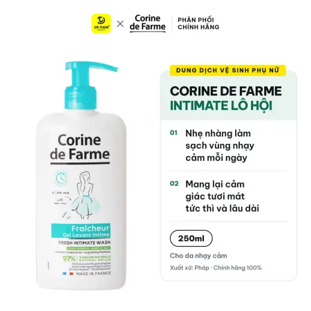 Dung Dịch Vệ Sinh Phụ Nữ Corine de Farme Intimate Gel Fraicheur Lô Hội Làm Sạch Dịu Nhẹ Cân Bằng pH 250ml