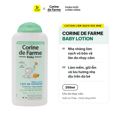 Lotion Làm Sạch Dịu Nhẹ Cho Bé Corine De Farme Baby Lotion Làm Dịu Dưỡng Ẩm Cho Da Nhạy Cảm 250ml