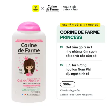 Gel Tắm Gội 2 In 1 Cho Bé Corine De Farme Princess Shower Gel Làm Sạch Dịu Nhẹ Hương Hoa Lan Nam Phi 300ml