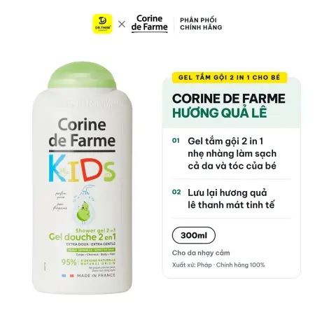 Gel Tắm Gội 2 In 1 Cho Bé Corine De Farme Pear Hương Quả Lê Làm Sạch Dịu Nhẹ Không Cay Mắt Cho Da Nhạy Cảm 300ml