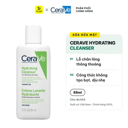 Sữa Rửa Mặt CeraVe Hydrating Cleanser Làm Sạch Dịu Nhẹ Cấp Ẩm Cho Da Thường Đến Da Khô 88ml