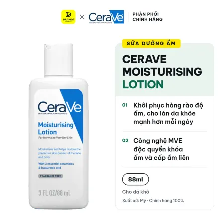 Sữa Dưỡng Ẩm CeraVe Moisturising Lotion Cấp Ẩm Phục Hồi Da Cho Da Thường Đến Da Khô 88ml