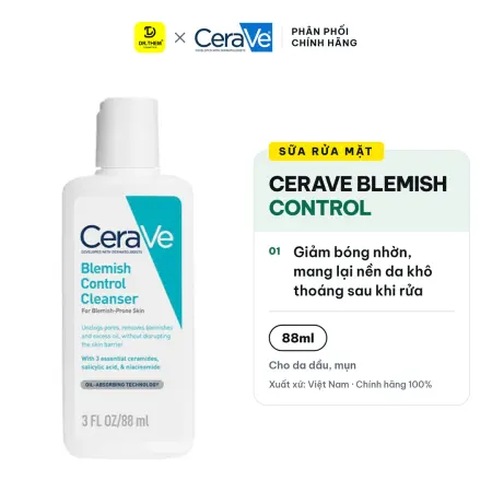 Sữa Rửa Mặt CeraVe Blemish Control Cleanser 2% Salicylic Acid Làm Sạch Sâu Hỗ Trợ Giảm Mụn Cho Da Dầu Mụn 88ml