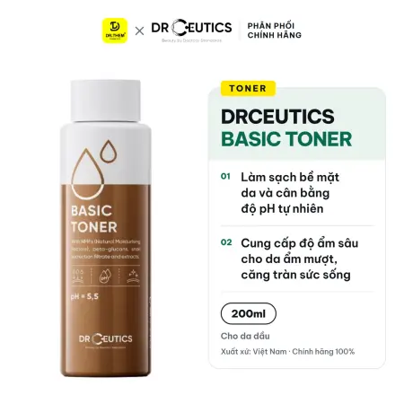 Toner DrCeutics Basic Toner Cấp Ẩm Làm Dịu Cân Bằng Da Cho Da Dầu 200ml