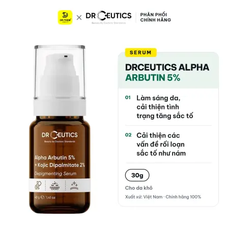 Serum DrCeutics Alpha Arbutin 5% Và Kojic Dipalmitate 2% Hỗ Trợ Làm Sáng Da Mờ Nám Cho Da Xỉn Màu 30g