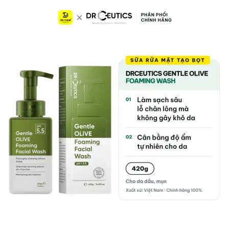 Sữa Rửa Mặt Tạo Bọt Gentle Olive Foaming Facial Wash DrCeutics 420g