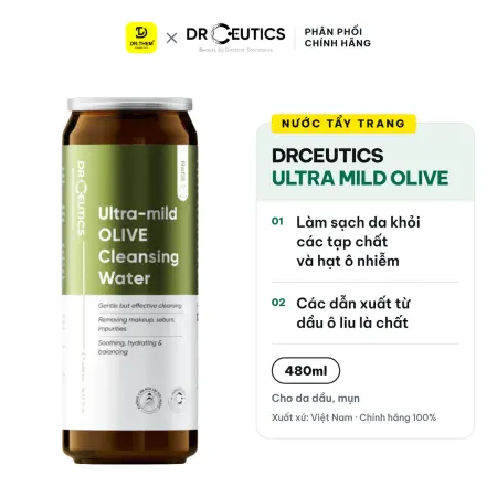 Nước Tẩy Trang DrCeutics Ultra Mild Olive Cleansing Water Bản Refill 480ml