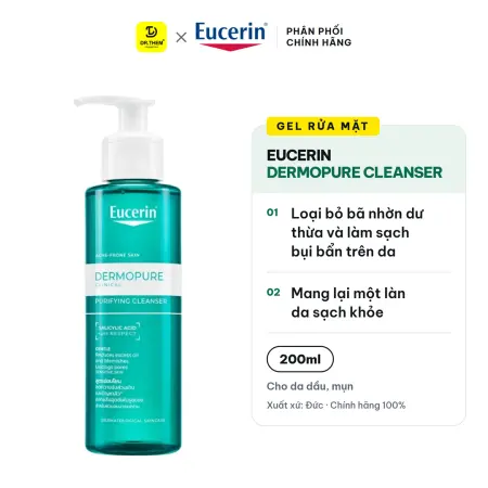 Gel Rửa Mặt Eucerin Cho Da Nhờn Mụn Dermopure Clinical Purifying Cleanser 200ml
