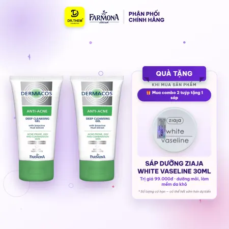 Combo 2 Sữa Rửa Mặt Farmona Dermacos Anti Acne Deep Cleansing Gel Sạch Sâu Cho Da Dầu Mụn 150ml - Tặng Sáp Dưỡng Vaseline