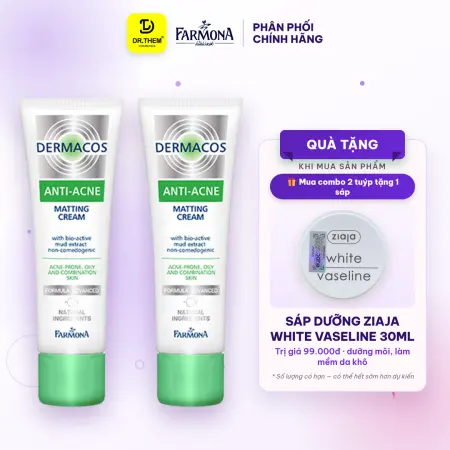 Combo 2 Kem Dưỡng Farmona Dermacos Anti Acne Matting Cream Giảm Bóng Nhờn Cho Da Dầu Mụn 50ml - Tặng Sáp Dưỡng Vaseline