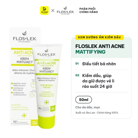 Kem Dưỡng Ẩm Kiềm Dầu Floslek Anti Acne Mattifying Cream 24H Giảm Bóng Nhờn Làm Dịu Da Dầu Mụn 50ml