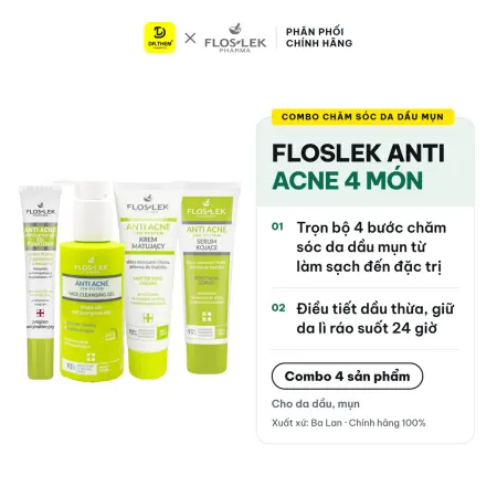 Combo Chăm Sóc Da Dầu Mụn Floslek Anti Acne Mua 3 Tặng 1 Sữa Rửa Mặt Serum Kem Dưỡng Và Gel Chấm Mụn