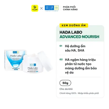 Kem Dưỡng Ẩm Hada Labo Advanced Nourish Cream Hệ 5 Loại HA Làm Dịu Da Cấp Ẩm Sâu 12 Giờ Cho Da Khô Nhạy Cảm 50g