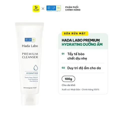 Sữa Rửa Mặt Hada Labo Premium Cleanser Hydrating Dưỡng Ẩm Cao Cấp 6 Loại HA & 5 Loại AHA Làm Sạch Sâu 100g
