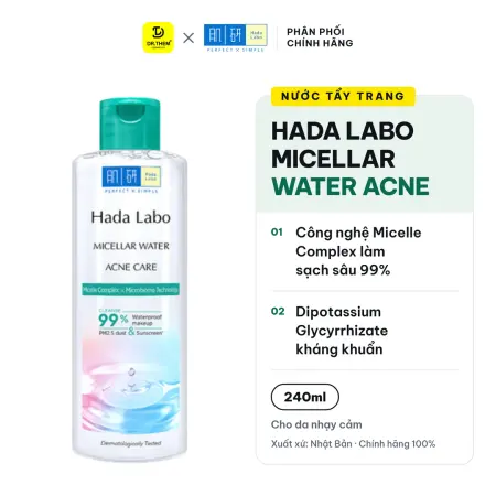 Nước Tẩy Trang Hada Labo Micellar Water Acne Care Làm Sạch Sâu Hỗ Trợ Ngừa Mụn Cho Da Mụn Nhạy Cảm 240ml