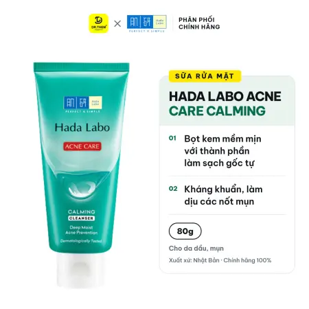 Sữa Rửa Mặt Hada Labo Acne Care Calming Cleanser Làm Sạch Dịu Nhẹ Ngừa Mụn Cho Da Dầu Mụn Da Nhạy Cảm 80g