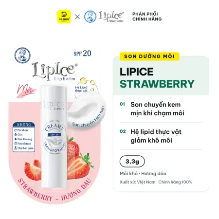 Son Dưỡng Môi LipIce Strawberry Hương Dâu SPF20 3,3g – Son Chuyển Kem Mịn, Mềm Môi Ẩm Mượt