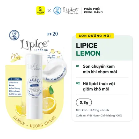 Son Dưỡng Môi LipIce Lemon Hương Chanh SPF20 3,3g – Son Chuyển Kem Mịn, Mềm Môi Ẩm Mượt