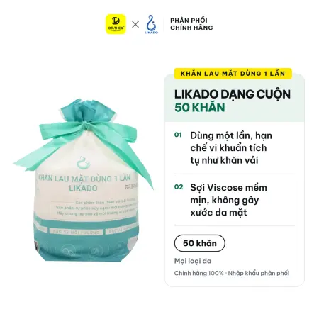 Khăn Lau Mặt Dùng 1 Lần Likado Dạng Cuộn Túi Rút Dây 50 Khăn