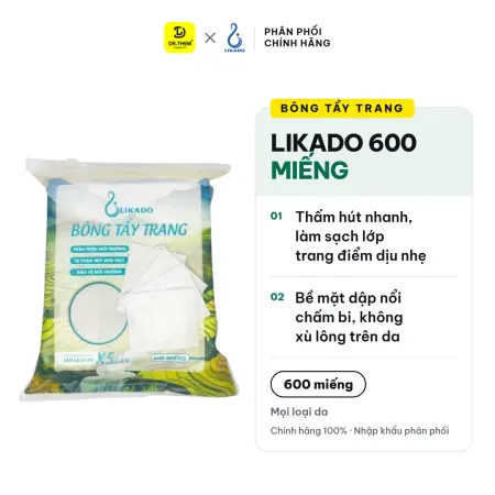 Bông Tẩy Trang Likado Cotton Mềm Không Xù Lông Túi 600 Miếng