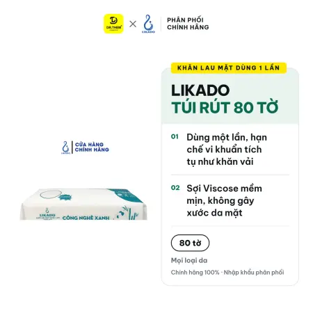 Khăn Lau Mặt Dùng 1 Lần Likado Túi Rút 80 Tờ Chất Liệu Viscose Mềm Mịn Làm Sạch Thấm Khô Da Size 20x20cm