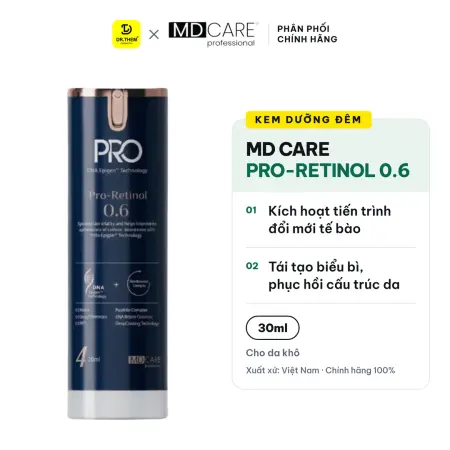 Kem Dưỡng Đêm MD Care Pro Retinol Hỗ Trợ Làm Sáng Da Cải Thiện Nếp Nhăn Và Dấu Hiệu Lão Hóa 30ml - Retinol 0.6