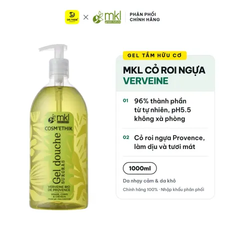 Gel Tắm Hữu Cơ MKL Green Nature Shower Gel pH5.5 Không Xà Phòng Hương Cỏ Roi Ngựa (Verveine) 1000ml