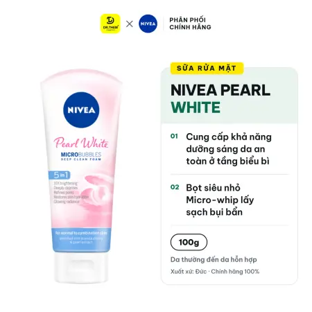 Sữa Rửa Mặt Nivea Pearl White Micro Bubbles Deep Clean Foam Ngọc Trai Hỗ Trợ Sáng Da 100g