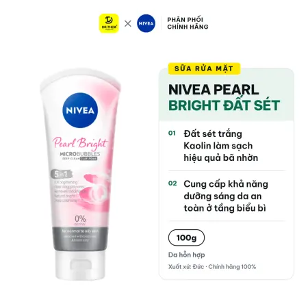 Sữa Rửa Mặt Nivea Pearl Bright Đất Sét Ngọc Trai Làm Sạch Sâu Dưỡng Sáng Da Dành Cho Nữ 100g