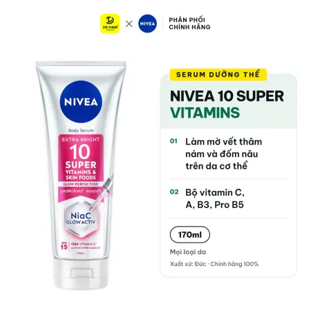 Serum Dưỡng Thể Nivea 10 Super Vitamins & Skin Foods Sáng Da, Mờ Thâm 170ml
