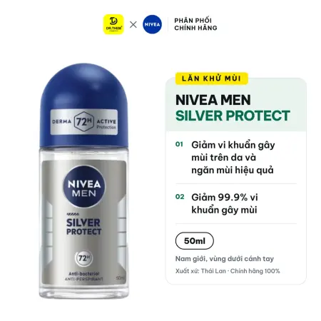 Lăn Khử Mùi Nivea Men Silver Protect Phân Tử Bạc Ngăn Khuẩn Gây Mùi Khô Thoáng Cả Ngày Cho Nam 50ml