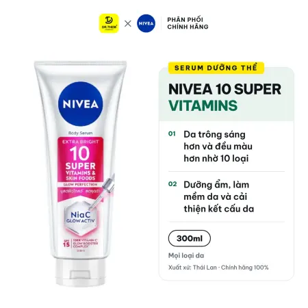 Serum Dưỡng Thể Nivea 10 Super Vitamins & Skin Foods Sáng Da, Mờ Thâm 300ml