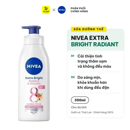 Sữa Dưỡng Thể Nivea Extra Bright Radiant & Smooth 8 Super Foods Dưỡng Sáng Mịn Cấp Ẩm Đều Màu Ban Ngày 350ml