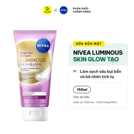 Sữa Rửa Mặt NIVEA Luminous Skin Glow Tạo Bọt Làm Sạch Sâu Dưỡng Sáng Kiểm Soát Dầu Cho Nam Và Nữ 150ml