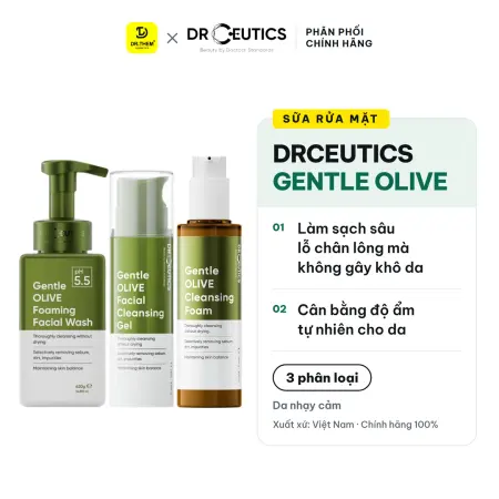 Sữa Rửa Mặt Drceutics Gentle Olive Cleansing Foam Làm Sạch Sâu Dịu Nhẹ Cân Bằng Ẩm Cho Mọi Loại Da