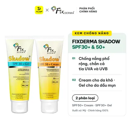 Kem Chống Nắng Fixderma Shadow Cream SPF30+ SPF50+ PA+++ Bảo Vệ Da Phổ Rộng Cho Mọi Loại Da 75g