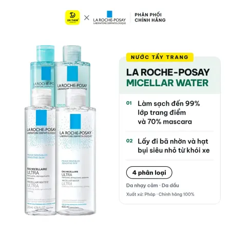 Nước Tẩy Trang La Roche Posay Micellar Water Ultra Effaclar Sensitive Làm Sạch Sâu Cho Da Dầu Mụn Da Nhạy Cảm 200ml 400ml