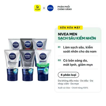 Sữa Rửa Mặt Nivea Men Làm Sạch Sâu Kiềm Dầu Hỗ Trợ Giảm Mụn Dưỡng Sáng Da Dành Cho Nam 100g/150g