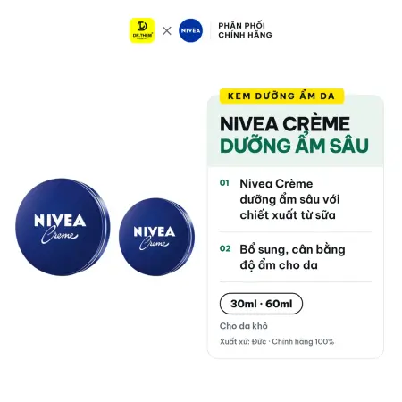Kem Dưỡng Ẩm Da Nivea Crème 30ml / 60ml Dưỡng Ẩm Sâu 24 Giờ Chiết Xuất Sữa Và Eucerit Cho Da Khô, Mặt Tay Toàn Thân