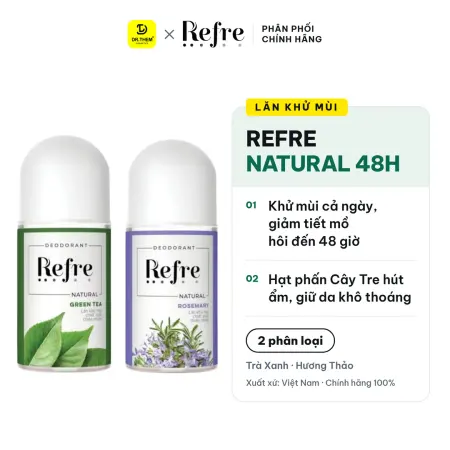 Lăn Khử Mùi Refre Natural Chiết Xuất Thiên Nhiên Khử Mùi Giảm Tiết Mồ Hôi 48H Dịu Nhẹ Không Cồn 40ml