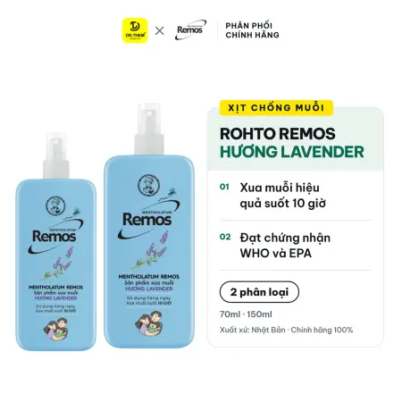 Xịt Xua Muỗi Rohto Remos Picaridin Và Tinh Dầu Thiên Nhiên Xua Đuổi Muỗi Côn Trùng Cho Bé Và Người Lớn 70ml/150ml