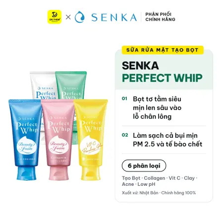 Sữa Rửa Mặt Senka Perfect Whip Facial Foam Wash Tạo Bọt Tơ Tằm Trắng Làm Sạch Sâu Dưỡng Ẩm 100g 120g