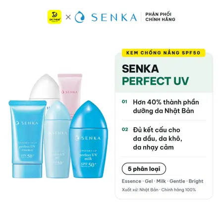 Kem Chống Nắng Senka Perfect UV SPF50+ PA++++ Bảo Vệ Da Kiềm Dầu Dưỡng Ẩm Nâng Tông 40ml 50ml 80ml