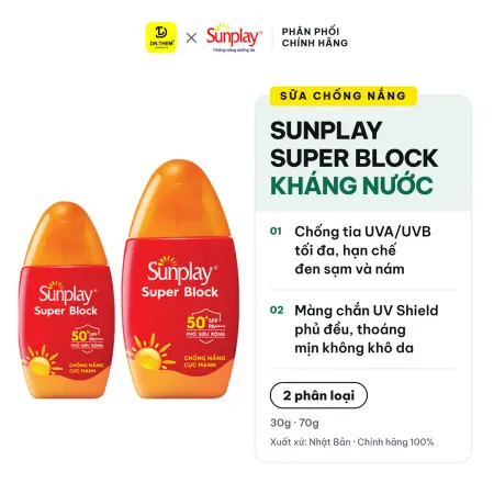 Sữa Chống Nắng Sunplay Super Block SPF50+ PA++++ Bảo Vệ Vượt Trội Kháng Nước Cho Mọi Loại Da 30g 70g
