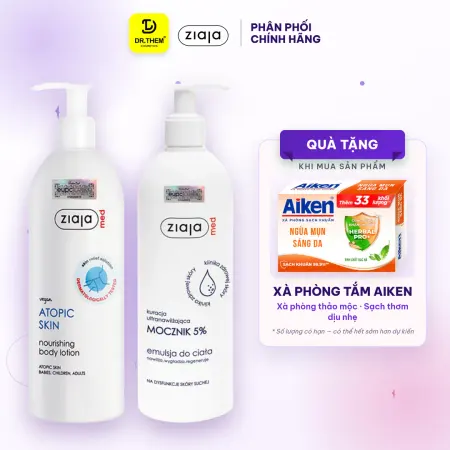 Nhũ Tương Dưỡng Thể Ziaja Med 400ml 2 Loại: Atopic Skin 1% Urê Cho Da Cơ Địa, Mocznik 5% Urê Cho Da Khô Thô Ráp