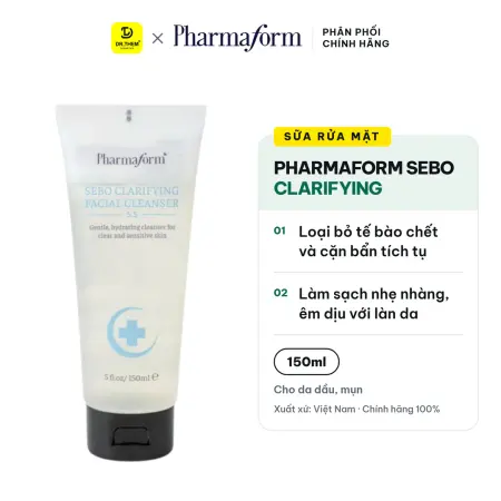 Sữa Rửa Mặt Pharmaform Sebo Clarifying Facial Cleanser Làm Sạch Sâu Loại Bỏ Bã Nhờn Cấp Ẩm Cho Da Dầu Mụn 150ml