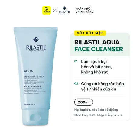 Sữa Rửa Mặt Dưỡng Ẩm Rilastil Aqua Face Cleanser Làm Sạch Dịu Nhẹ Bổ Sung Ceramide Cho Da Nhạy Cảm 200ml