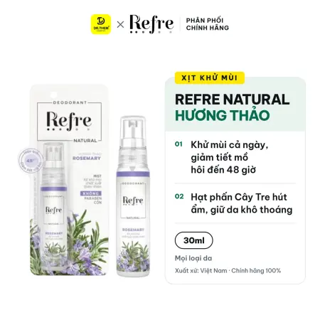 Xịt Khử Mùi Refre Natural Chiết Xuất Thiên Nhiên Hương Thảo Khử Mùi Giảm Tiết Mồ Hôi 48H 30ml